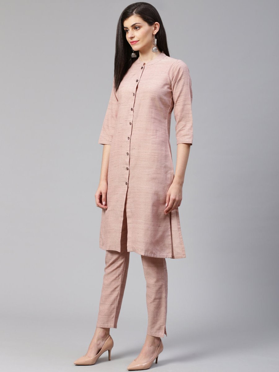 Jompers Women Pink Woven Design Kurta with Trousers - JOKS_1332_Pink_S