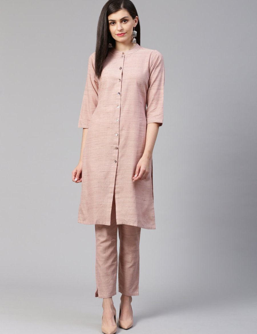 Jompers Women Pink Woven Design Kurta with Trousers - JOKS_1332_Pink_S