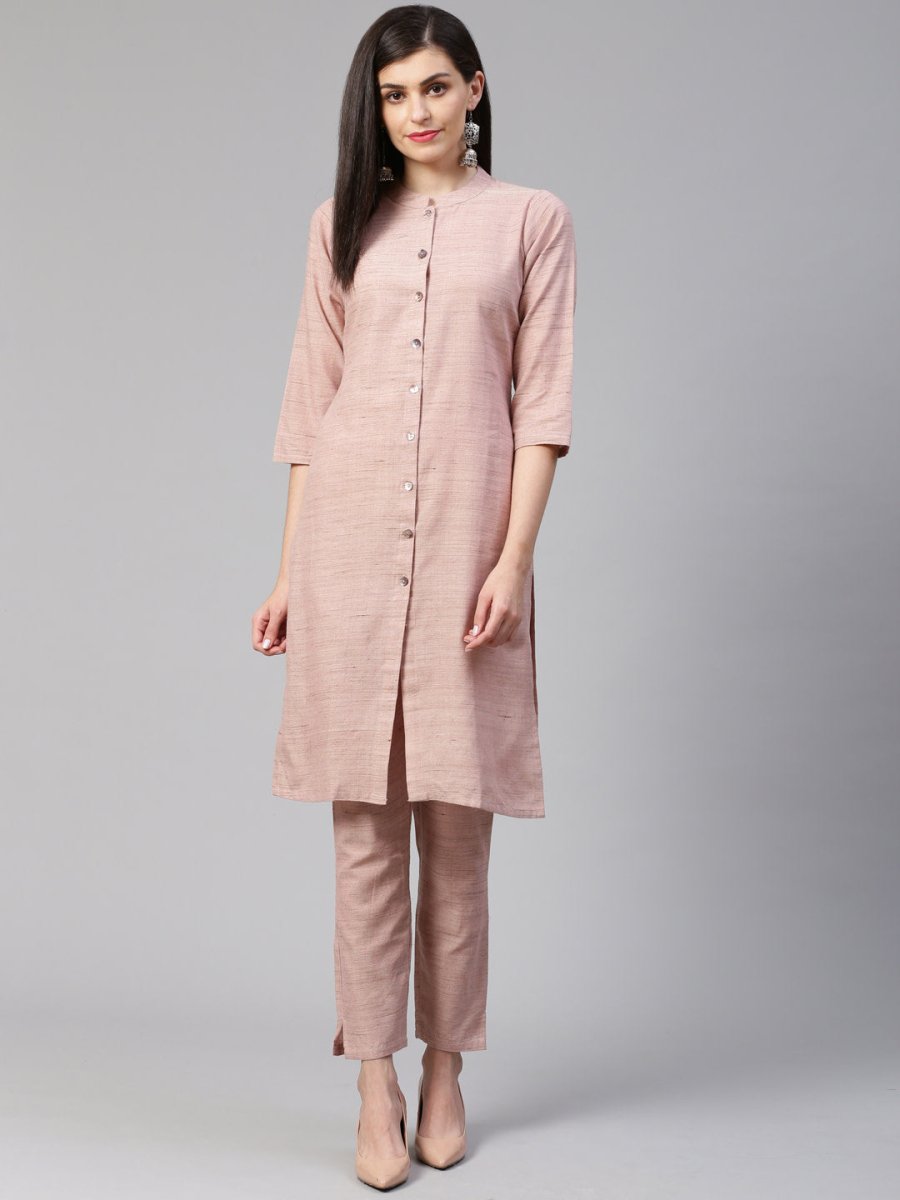 Jompers Women Pink Woven Design Kurta with Trousers - JOKS_1332_Pink_S
