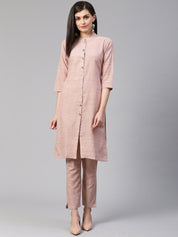 Jompers Women Pink Woven Design Kurta with Trousers - JOKS_1332_Pink_S