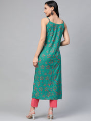 Jompers Women Rama Green & Pink Printed Straight Kurta - JOK_1363_Rama_S