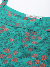 Jompers Women Rama Green & Pink Printed Straight Kurta - JOK_1363_Rama_S