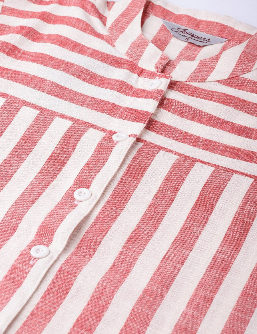 Jompers Women Red & Off-White Striped Cotton Straight Kurta - JOK_1204_Red_S