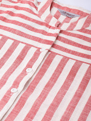 Jompers Women Red & Off-White Striped Cotton Straight Kurta - JOK_1204_Red_S
