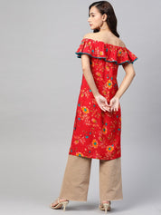 Jompers Women Red & Yellow Floral Printed Straight Kurta - JOK_1387_Red_S