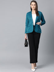 Jompers Women Teal Blue Solid Single-Breasted Smart Casual Blazer - JOB_6001_Blue_XS
