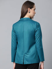 Jompers Women Teal Blue Solid Single-Breasted Smart Casual Blazer - JOB_6001_Blue_XS