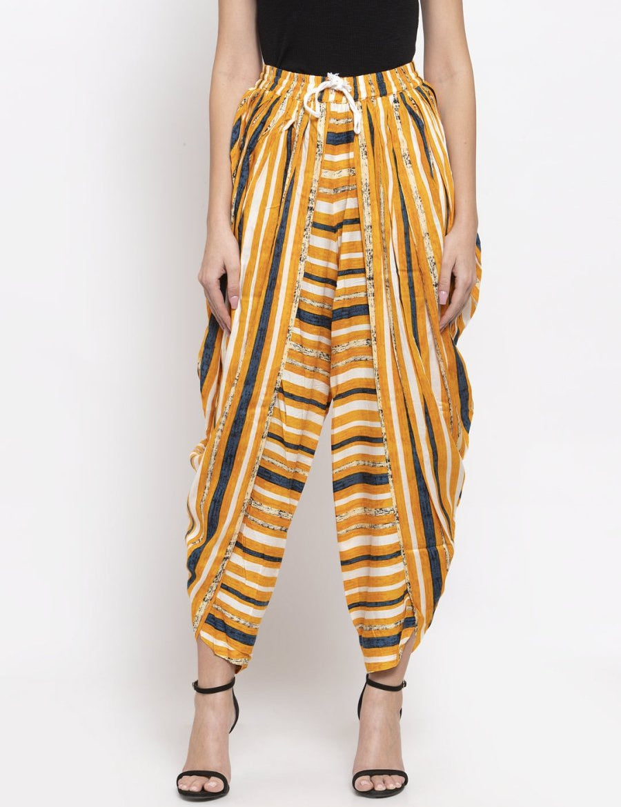 Jompers Women Yellow and Blue Stripped Dhoti - JOD_2131_Yellow_S