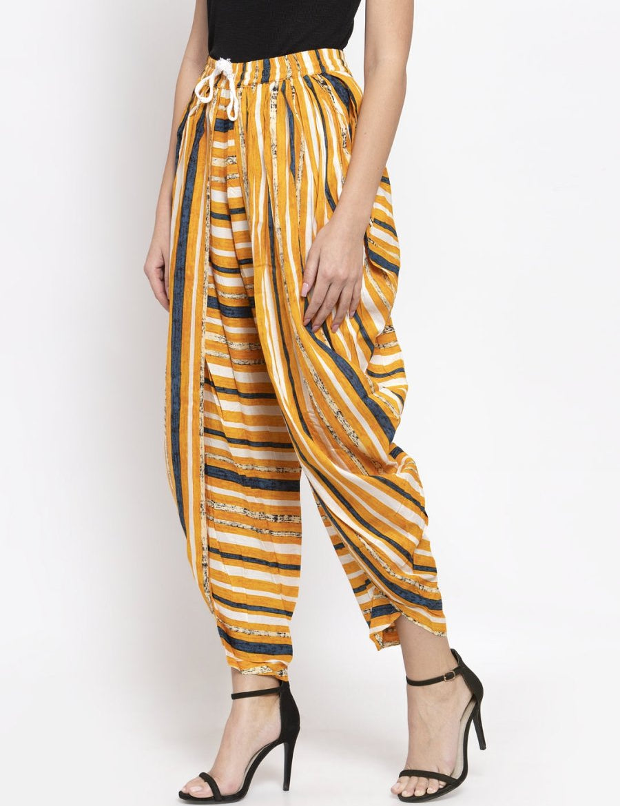 Jompers Women Yellow and Blue Stripped Dhoti - JOD_2131_Yellow_S
