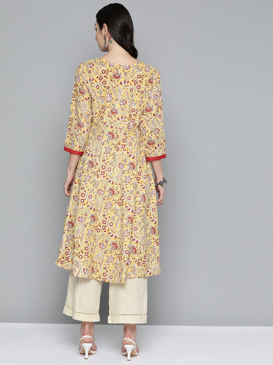 Jompers Women Yellow Floral Printed Anarkali Kurta - JOK_1512_Yellow_S