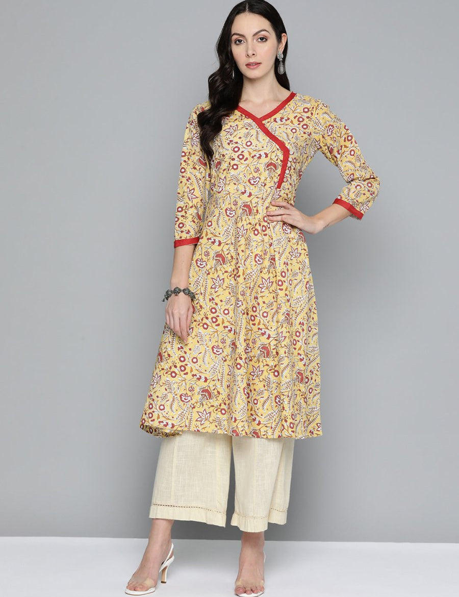 Jompers Women Yellow Floral Printed Anarkali Kurta - JOK_1512_Yellow_S