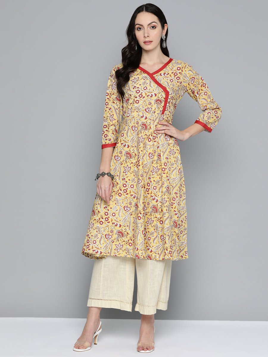 Jompers Women Yellow Floral Printed Anarkali Kurta - JOK_1512_Yellow_S