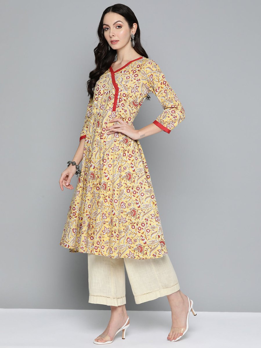 Jompers Women Yellow Floral Printed Anarkali Kurta - JOK_1512_Yellow_S