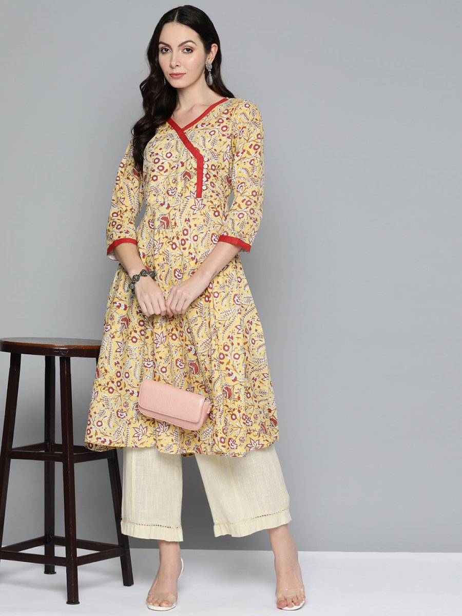 Jompers Women Yellow Floral Printed Anarkali Kurta - JOK_1512_Yellow_S