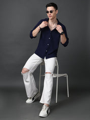 Lapel Collar Casual Shirt for Mens. - SF_904Navy_S