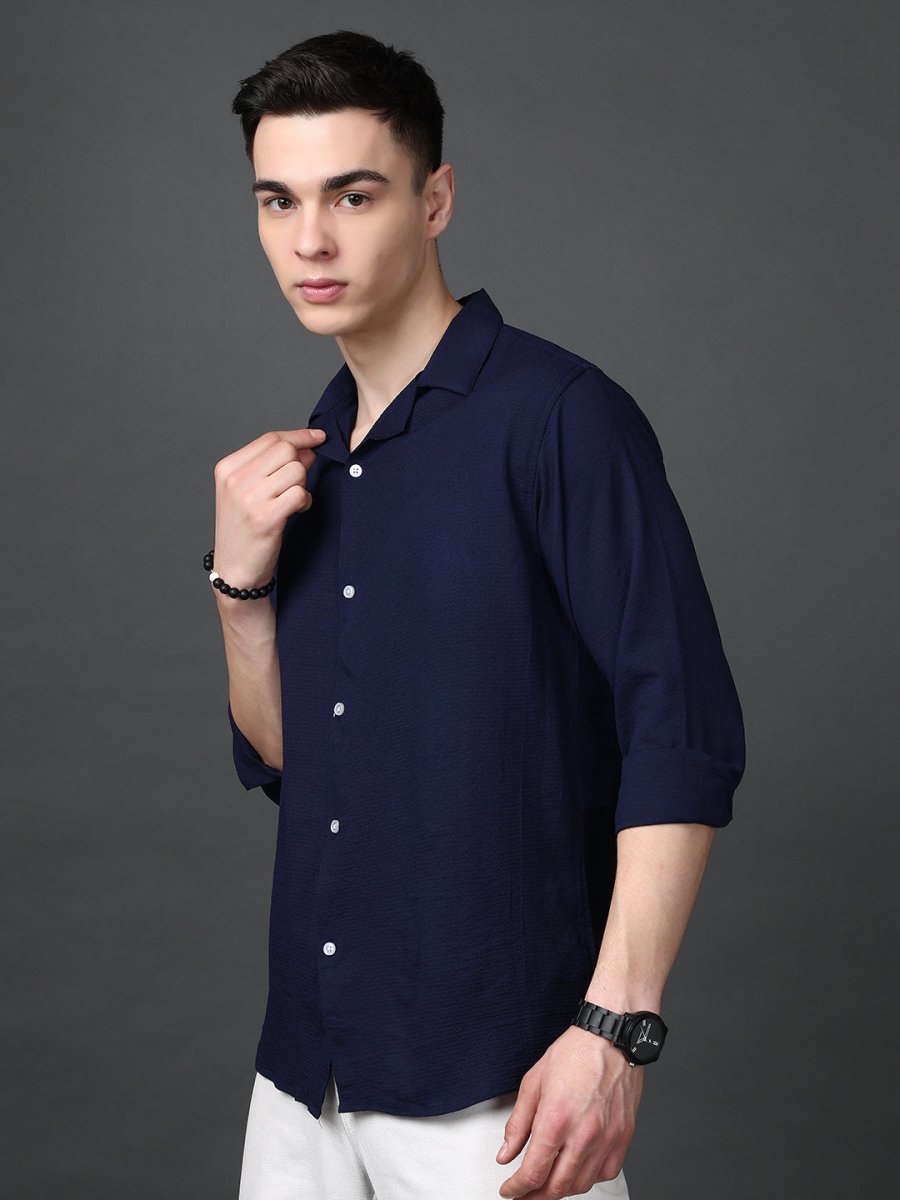Lapel Collar Casual Shirt for Mens. - SF_904Navy_S