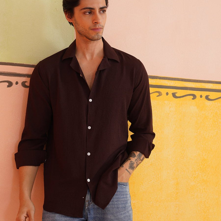 Lapel Collar Casual Shirt for Mens - SC_904Coffee_S