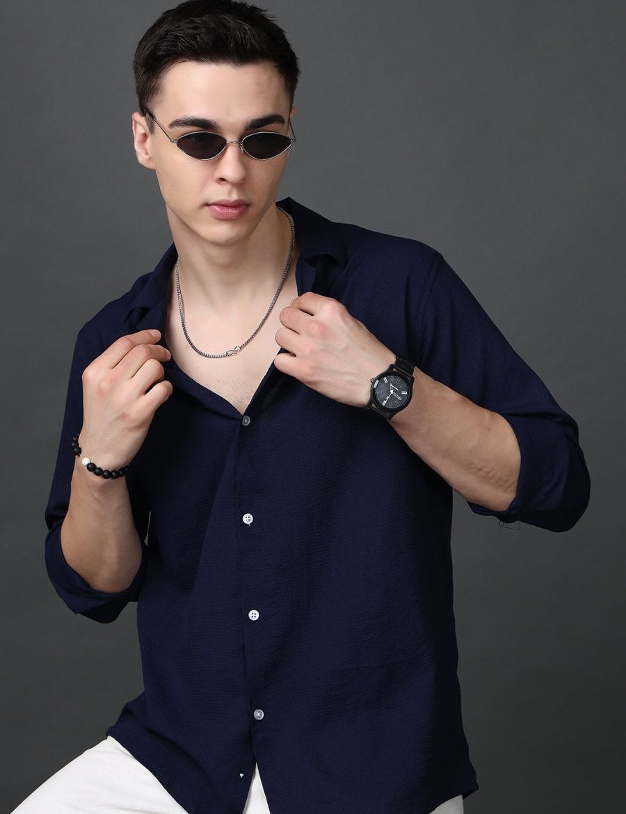 Lapel Collar Casual Shirt for Mens. - SF_904Navy_S