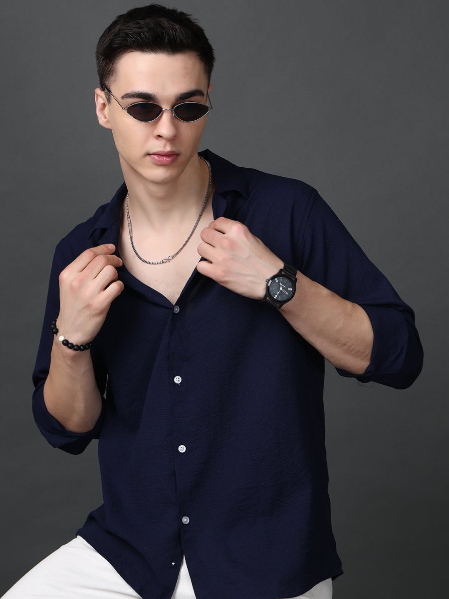Lapel Collar Casual Shirt for Mens. - SF_904Navy_S