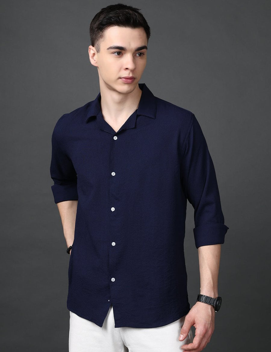Lapel Collar Casual Shirt for Mens. - SF_904Navy_S