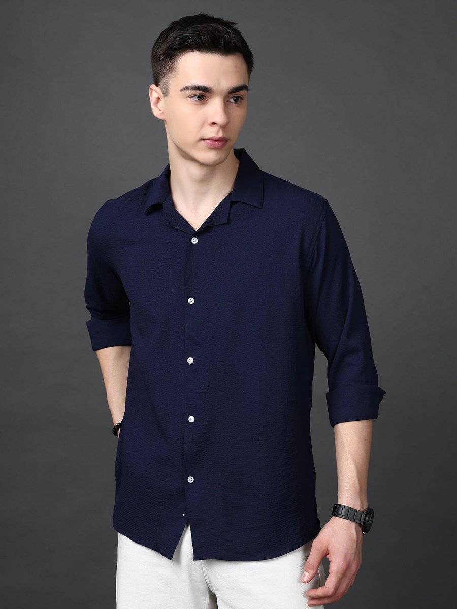 Lapel Collar Casual Shirt for Mens. - SF_904Navy_S