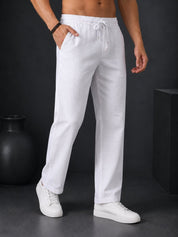 Linen Relaxed-Fit Regular Trousers for Men - INGP_306White_30