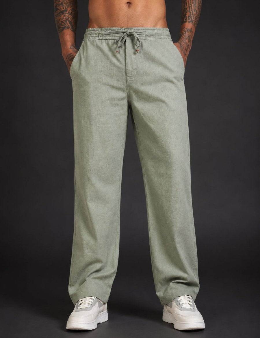 Linen Relaxed-Fit Regular Trousers for Men - INGP_306Pista_30