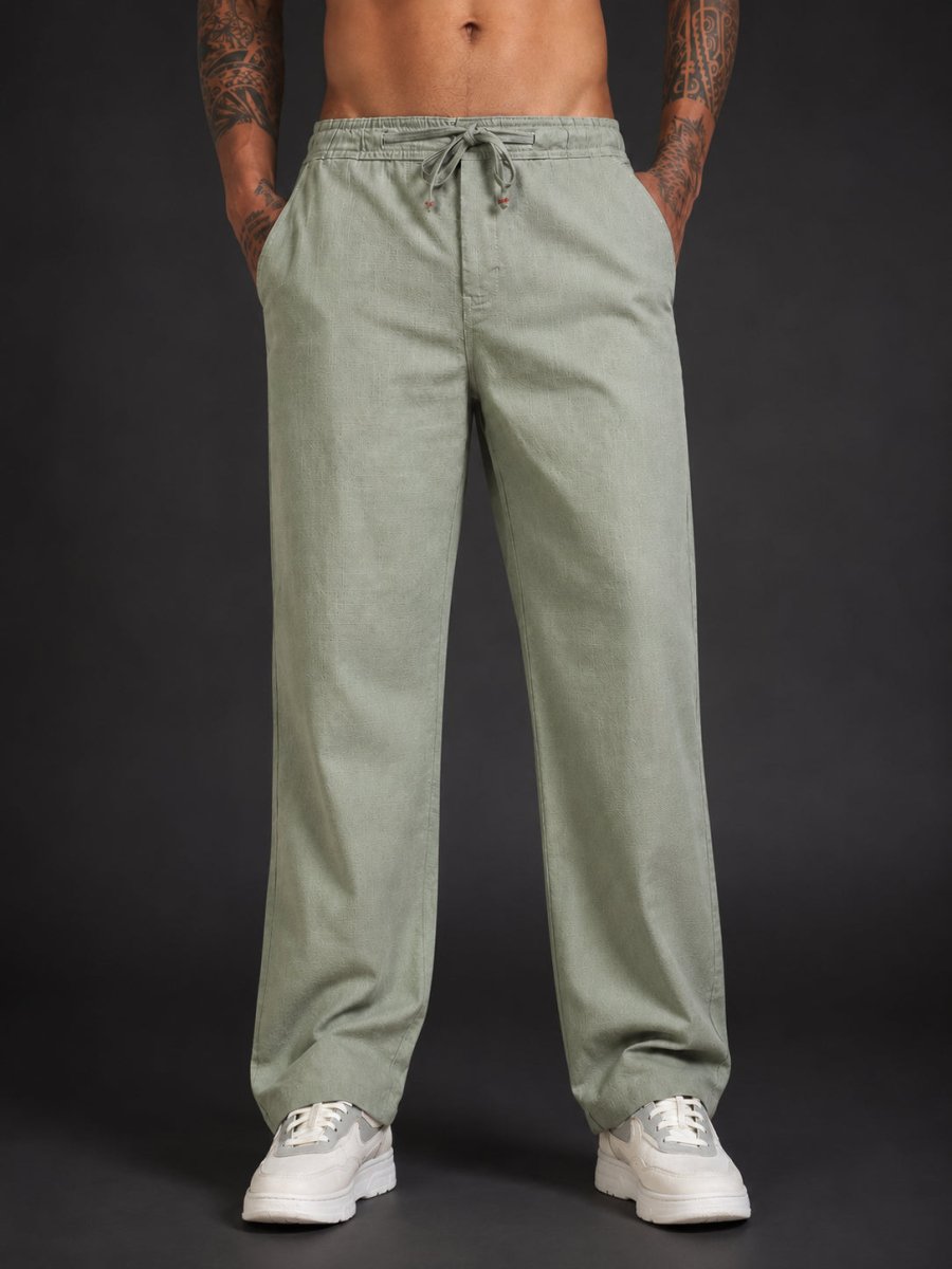 Linen Relaxed-Fit Regular Trousers for Men - INGP_306Pista_30