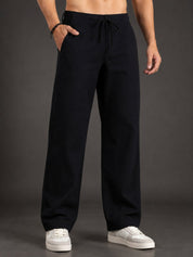 Linen Relaxed-Fit Regular Trousers for Men - INGP_306Black_30