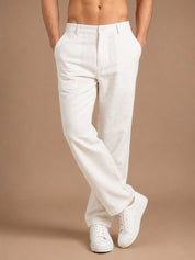 Linen Relaxed-Fit Regular Trousers for Men - INGP_308White_30
