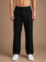 Linen Relaxed-Fit Regular Trousers for Men - INGP_308Black_30