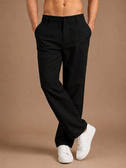Linen Relaxed-Fit Regular Trousers for Men - INGP_308Black_30