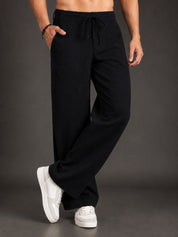 Linen Relaxed-Fit Regular Trousers for Men - INGP_306Black_30