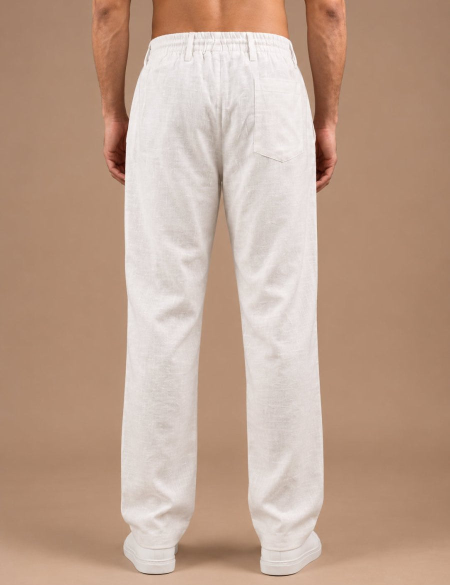 Linen Relaxed-Fit Regular Trousers for Men - INGP_308White_30