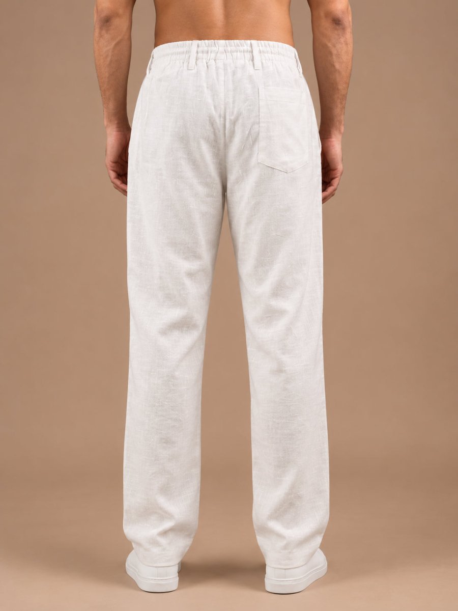 Linen Relaxed-Fit Regular Trousers for Men - INGP_308White_30