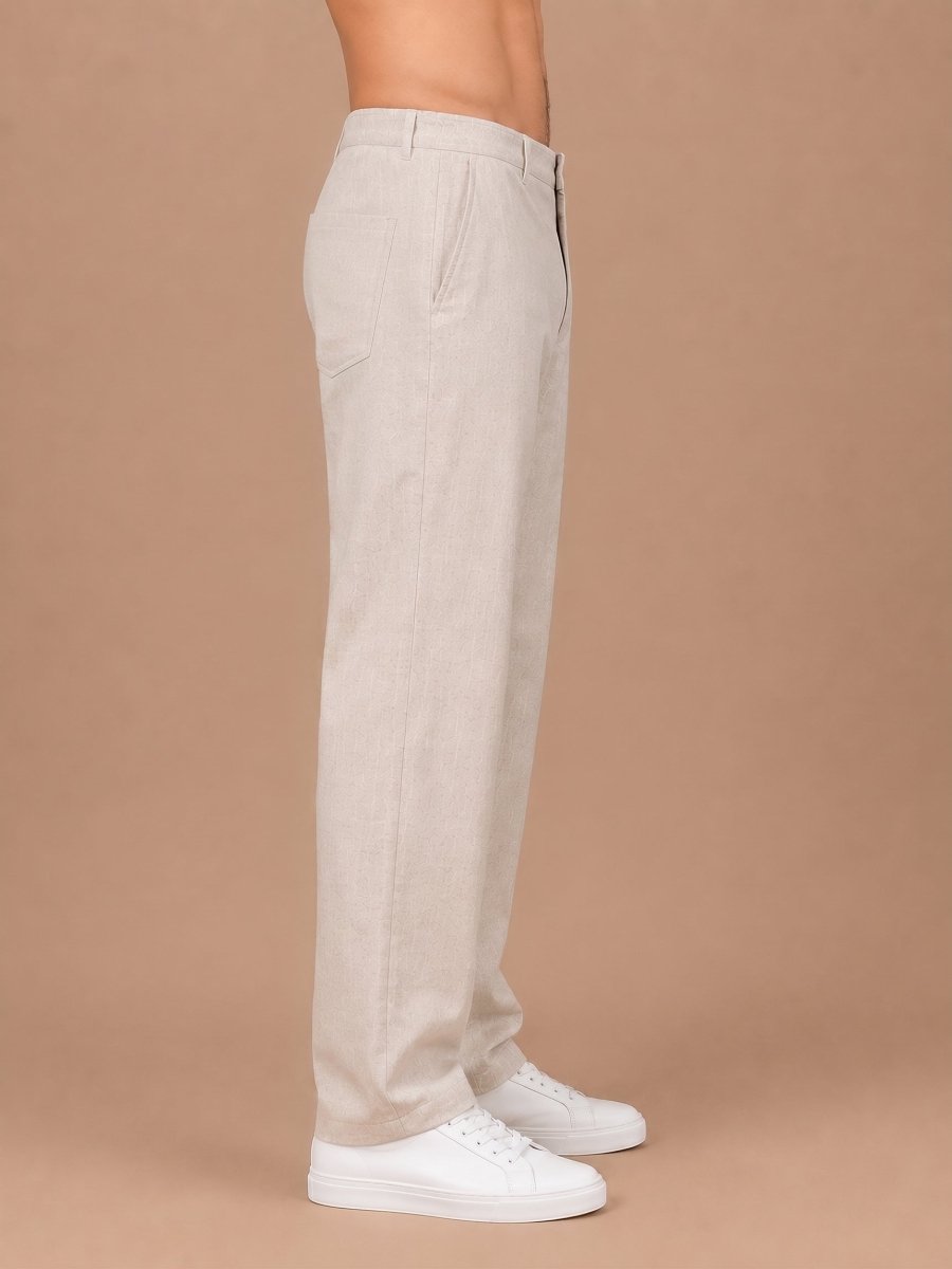 Linen Relaxed-Fit Regular Trousers for Men - INGP_308Beige_30