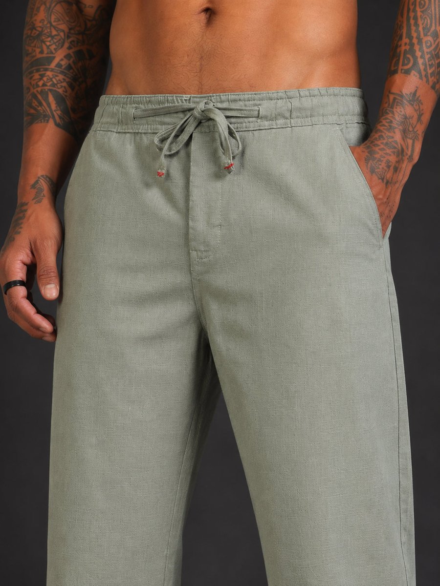 Linen Relaxed-Fit Regular Trousers for Men - INGP_306Pista_30