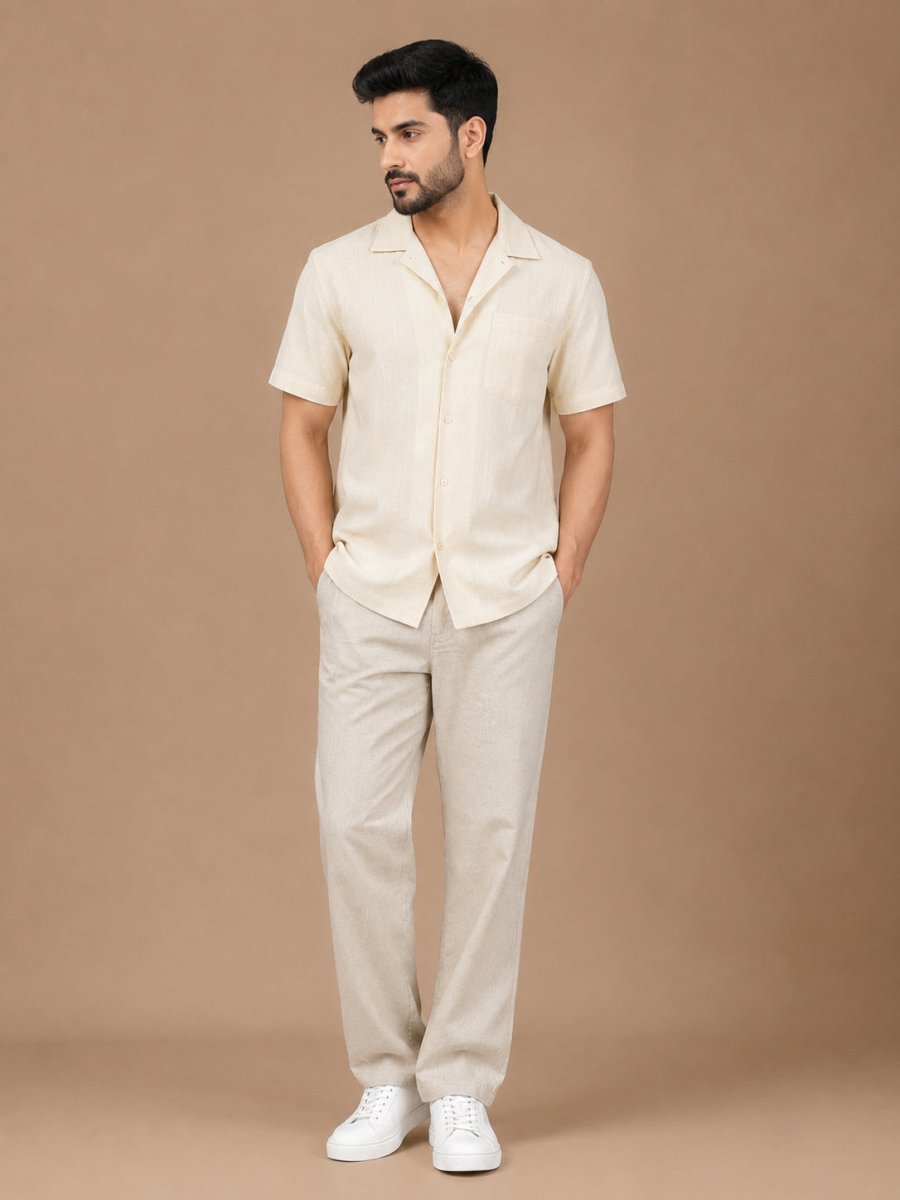 Linen Relaxed-Fit Regular Trousers for Men - INGP_308Beige_30