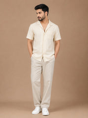 Linen Relaxed-Fit Regular Trousers for Men - INGP_308Beige_30