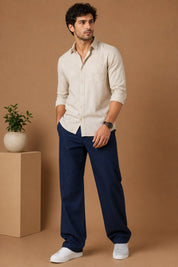 Linen Relaxed-Fit Regular Trousers for Men - INGP_308Navy_30