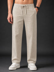 Linen Relaxed-Fit Regular Trousers for Men - INGP_306Cream_30