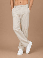 Linen Relaxed-Fit Regular Trousers for Men - INGP_308Beige_30