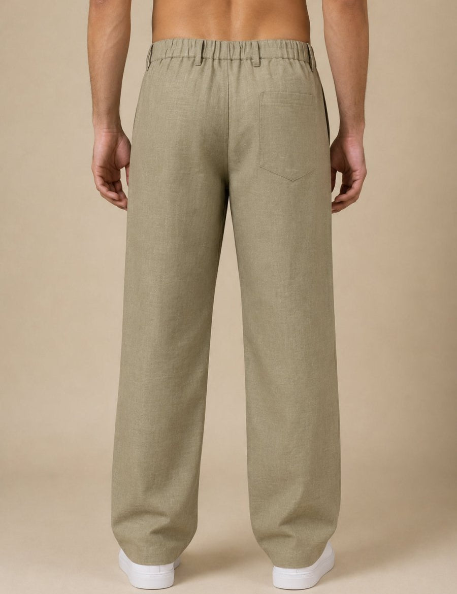 Linen Relaxed-Fit Regular Trousers for Men - INGP_308Pista_30
