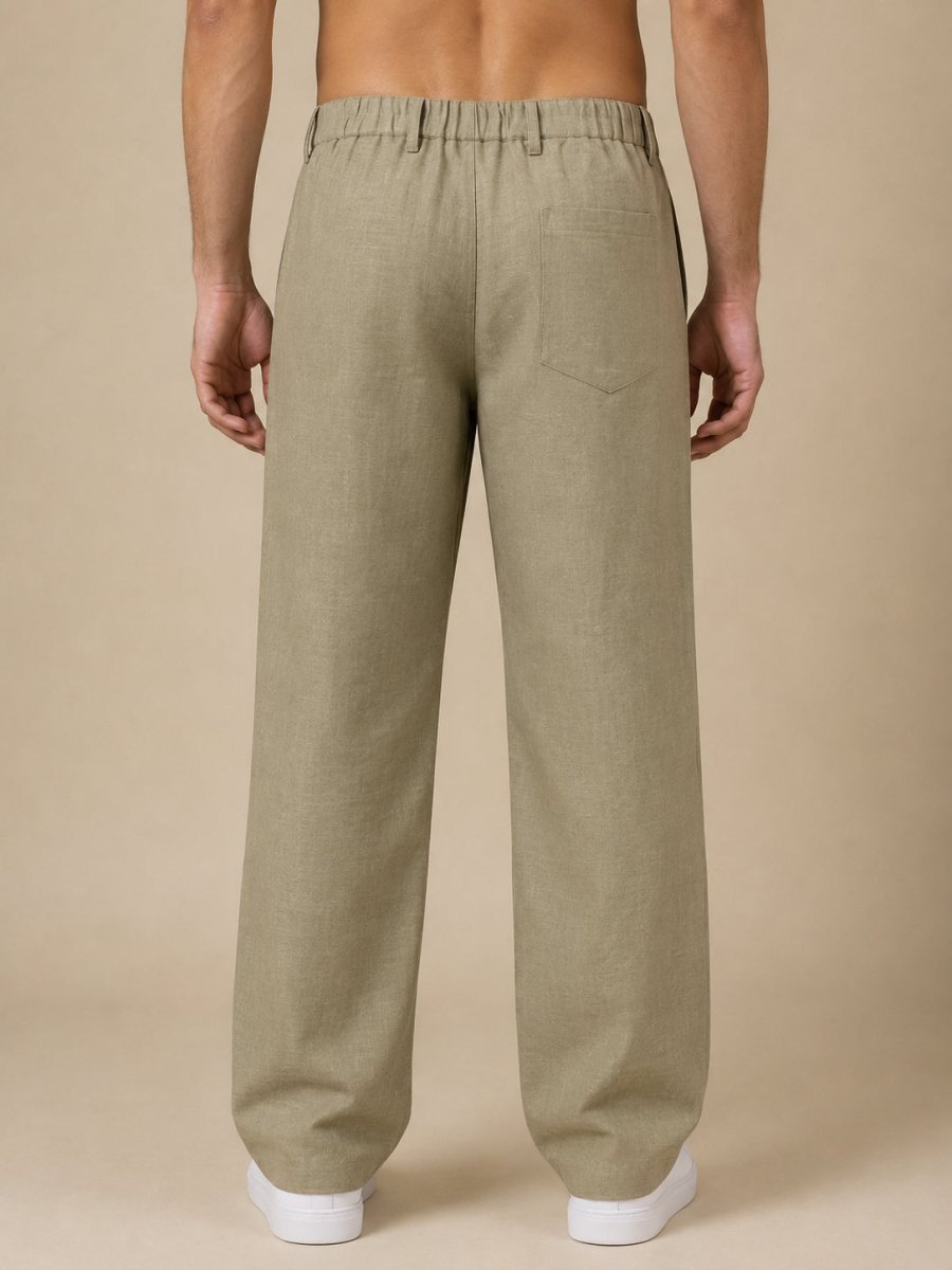 Linen Relaxed-Fit Regular Trousers for Men - INGP_308Pista_30