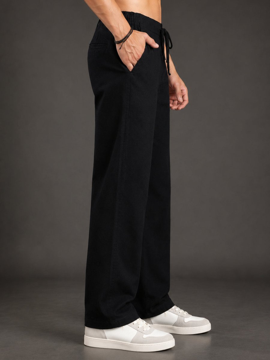 Linen Relaxed-Fit Regular Trousers for Men - INGP_306Black_30