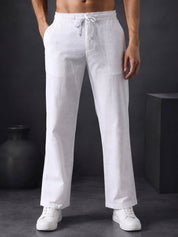 Linen Relaxed-Fit Regular Trousers for Men - INGP_306White_30