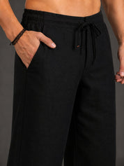 Linen Relaxed-Fit Regular Trousers for Men - INGP_306Black_30