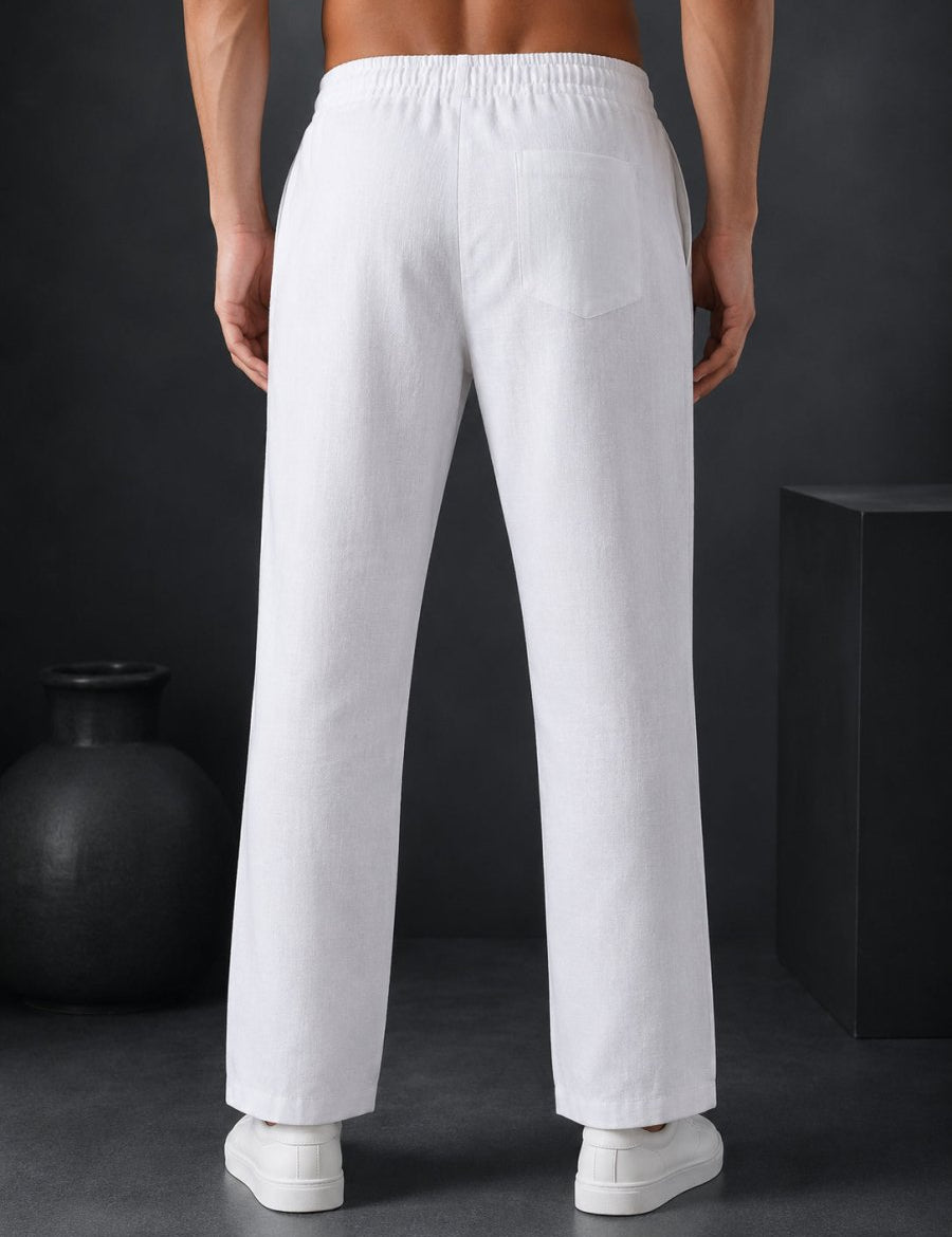 Linen Relaxed-Fit Regular Trousers for Men - INGP_306White_30