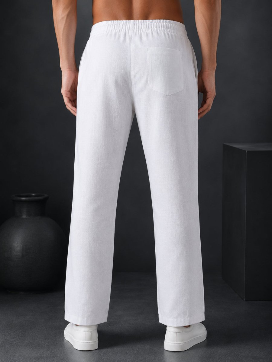 Linen Relaxed-Fit Regular Trousers for Men - INGP_306White_30