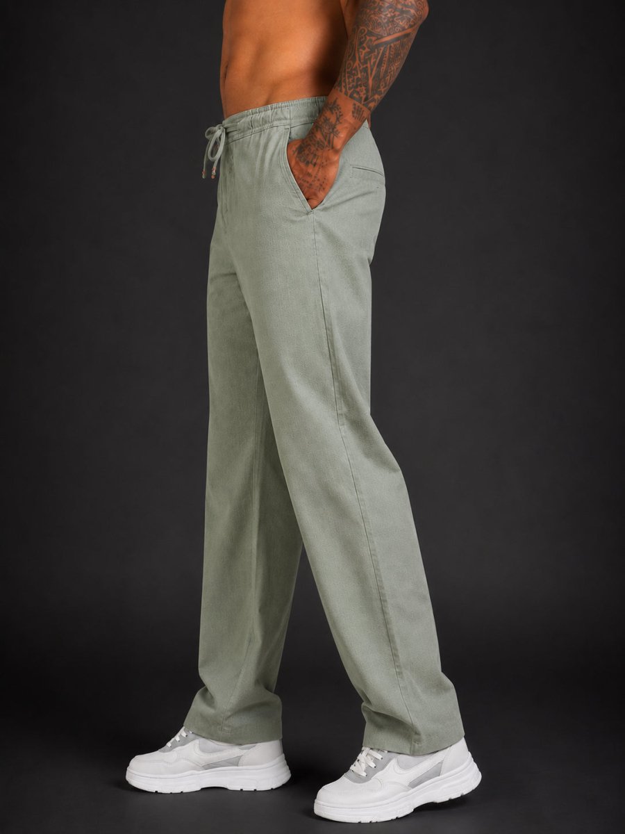 Linen Relaxed-Fit Regular Trousers for Men - INGP_306Pista_30